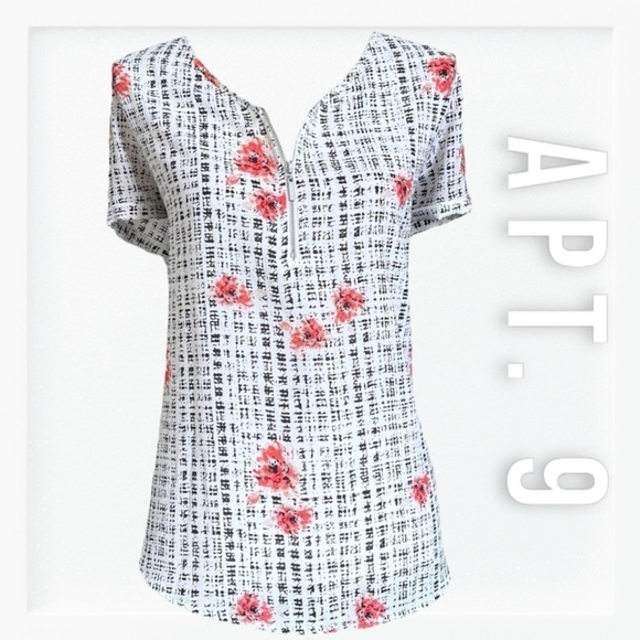 Apt 9 Floral Checkered Cutout Casual Blouse sz XL - Picture 1 of 12